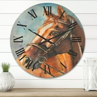 שעון קיר עץ חווה של עיצוב 'מקרוב' של סוס חום '