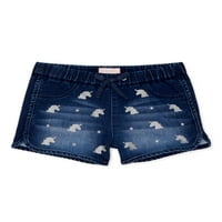 סחוט בנות נערות סרוג ג'ינס דולפין מכנסיים קצרים עם חד קרן מודפסים מכסף, מידות 7-12