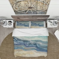 עיצוב אמנות 'חוף כחול גלי ים צבעי מים' מסורתי שמיכה כיסוי סט