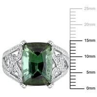 טבעת קוקטייל הילה מזהב לבן 4 קראט יהלום טורמלין קראט ירוק 4 קראט לנשים