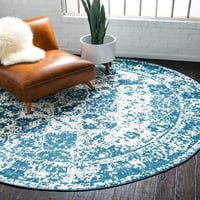ייחודי נול רוסו גיאומטרי מסורתי אזור שטיחים, כחול לבן, 8 '8'