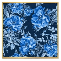 עיצוב אמנות 'מופשט כחול פרחי בר' מודרני ממוסגר בד קיר אמנות הדפסה