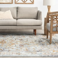 שטיח מסורתי שטיח כחול מזרחי, מלבן מקורה זהב קל לניקוי