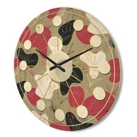 עיצוב 'פרחי עממי רטרו דפוס' שעון קיר עץ מודרני של אמצע המאה