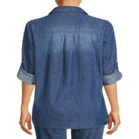 מרתה סטיוארט כל יום נשים ג 'ינס פופלין כפתור קדמי צ' מבריי חולצה