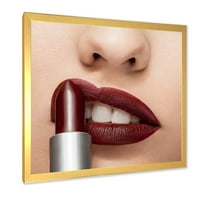 עיצוב 'שפתון אדום, יושם על מיושם על דפוס אמנות ממוסגר מודרני של שפתיים