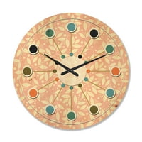עיצוב 'דפוס רטרו פרחוני v' שעון קיר עץ מודרני של אמצע המאה