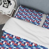 עיצוב אמנות 'כחול, אדום ולבן פולקה נקודות' אמצע המאה מודרני שמיכה כיסוי סט