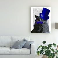 סימן מסחרי אמנות 'אפור חתול עם כחול מגבעת וכחול שפם' בד אמנות על ידי פאב פאנקי