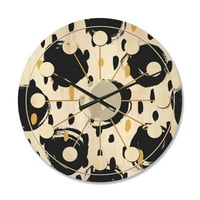 עיצוב 'דפוס גיאומטרי שחור לבן, V' שעון קיר עץ מודרני של אמצע המאה