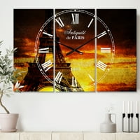 שעון הקיר התעשייתי של עיצוב 'נוף שקיעה עם מגדל פריז אייפל'
