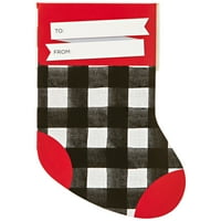זמן חג 3CT מחזיק כספי גרבי נייר משובץ באפלו אדום, שחור ולבן עם תסריט אדום ותסריט נואל, 3.5 5 ; מתאים לכרטיס