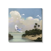 סטופל אנפה עף מעל חוף מפרצון טבע נוף ציור גלריה עטוף בד הדפסת קיר אמנות