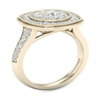1CT TDW Diamond 14K טבעת אירוסין אשכול זהב צהוב