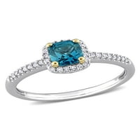 CARAT T.G.W. כחול טופז לונדון וקראט דיימונד 10KT טבעת אירוסין של כרית זהב שני טונים