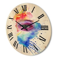עיצוב 'פירוט העין בדיוקן פנים בצבע קשת' בוהמי ואקלקטי שעון קיר עץ