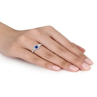 CARAT T.G.W. ספיר כחול לבן וקראט T.W. יהלום 14KT טבעת אירוסין הילה זהב לבן