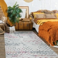מכונת עות'ומנסון כותנה רחיצה שטיח שטיח שטח שטח סלון, 4 '6', מחוץ לבוהו מרוקאי רב -צבעוני לבן