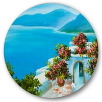 עיצוב 'בית עם פרחים צבעוניים ליד הים i' ימי וחוף מעגל קיר מתכת - דיסק של 23