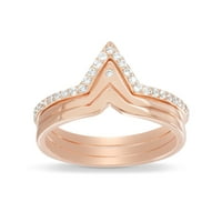רוז מצופה זהב סטאק טבעת טריו בצורת כסף סטרלינג עם טבעות ערמת שברון זירקוניה מעוקב