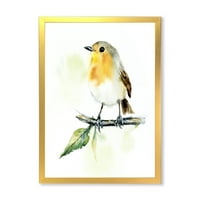 אמנות עיצוב 'ציפור רובין הקטנה יושבת על ענף' הדפס אמנות ממוסגר מסורתי