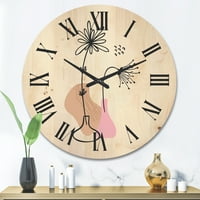 עיצוב 'מופשט צורות מינימליות מתחת לפרחים III' שעון קיר עץ מודרני