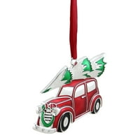 3.25 מכונית מצופה כסוף לבן וירוק עם קישוט חג המולד של עץ ועץ