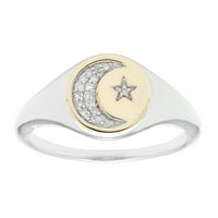 ירח יהלומי כסף סטרלינג וטבעת חותמת מבטא כוכב
