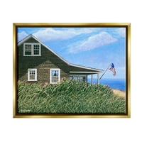 תעשיות סטופל בית חוף הים דגל אמריקאי דגל אמריקאי ציור בית חוף שליו זהב מטאלי זהב צף צפה קיר דפס קיר, עיצוב
