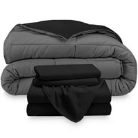 בית חשוף מיקרופייבר 4-חתיכה שחור אפור שמיכה, שחור גיליון סט הפיך מיטה בשקית, תאום